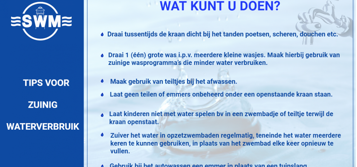 SWM roept gemeenschap op tot zuinig waterverbruik tijdens lockdown-weekends