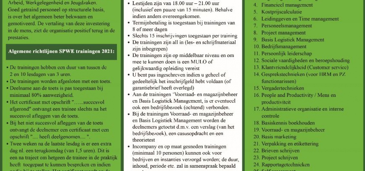 SPWE brengt trainingsinformatie folder 2021 uit
