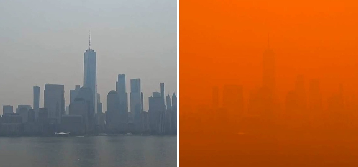 UPDATE: Timelapse toont hoe New York oranje kleurt door bosbranden in Canada