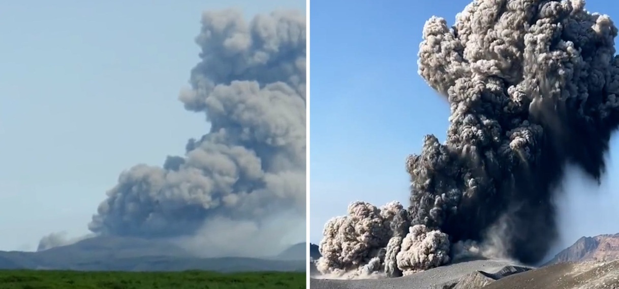 Russische vulkaan spuwt aswolken honderden meters de lucht in