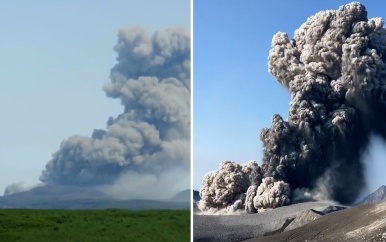 Russische vulkaan spuwt aswolken honderden meters de lucht in