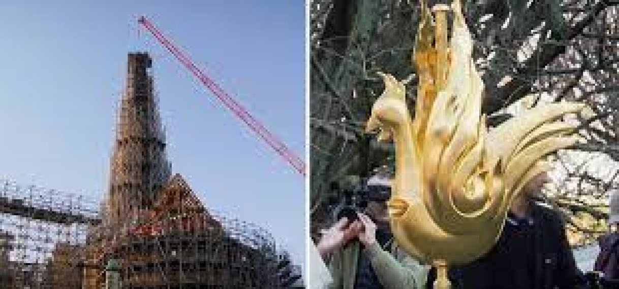 Nieuwe gouden haan op torenspits Notre-Dame gehesen