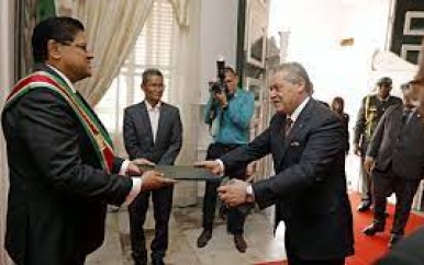 Ontvangst van geloofsbrieven door President van Suriname
