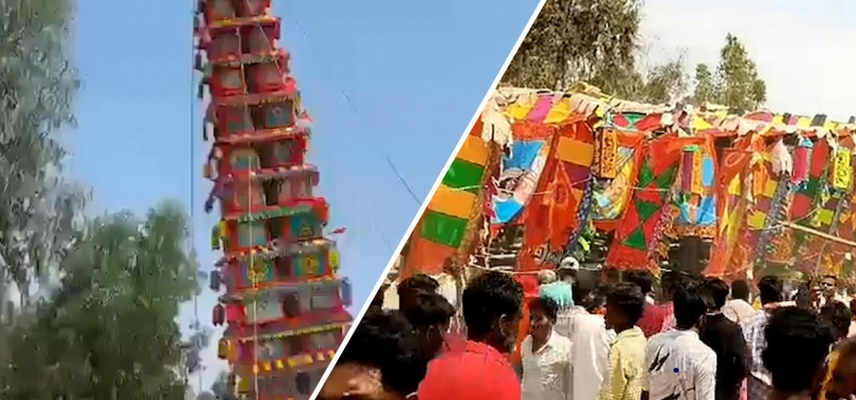 Hindoeïstische toren valt om tijdens festival in India