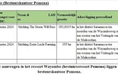 Stichtingen vragen ruim 749 hectare grond aan te Wayambo