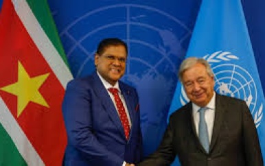 Bilaterale ontmoeting van president Chandrikapersad Santokhi met secretaris-generaal van de VN António Guterres