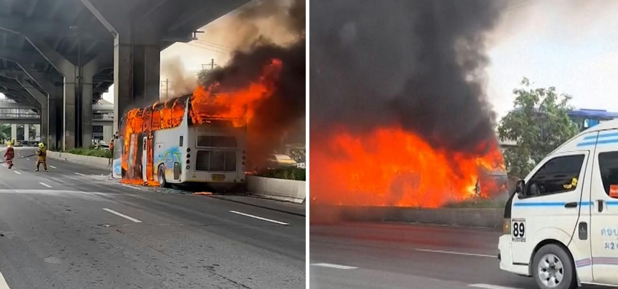 Schoolbus in lichterlaaie na dodelijk ongeval in Thailand