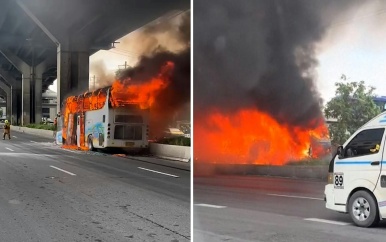 Schoolbus in lichterlaaie na dodelijk ongeval in Thailand