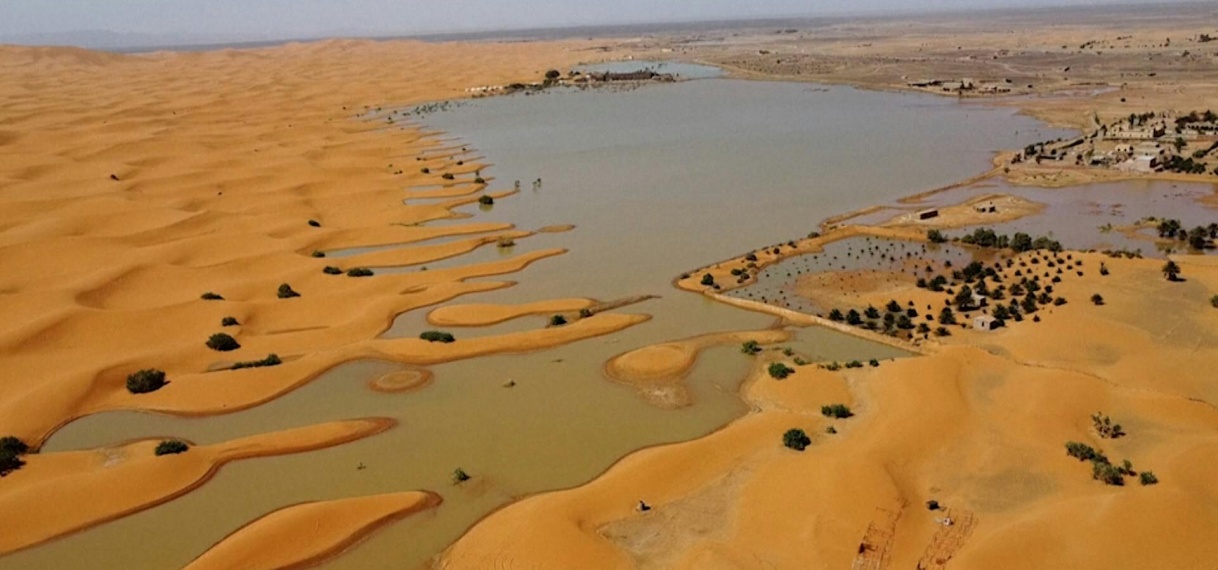 Zeldzame hoeveelheid regen zet Sahara onder water