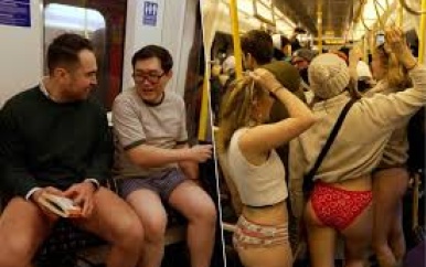 Honderden Londenaren reizen in onderbroek met metro