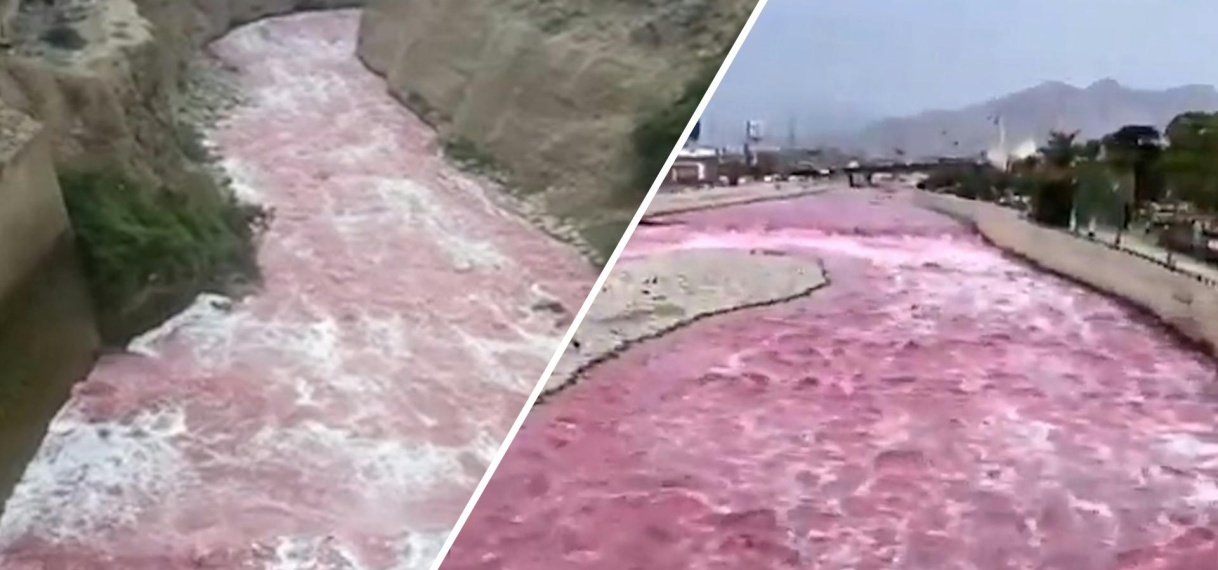 Peruaanse rivier kleurt roze door mogelijke vervuiling