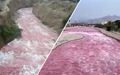 Peruaanse rivier kleurt roze door mogelijke vervuiling
