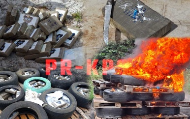 Drugsverbranding door Narcoticabrigade te Kraka